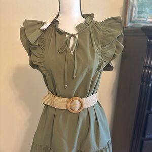 Elegant Olive Green Ruffle Dress